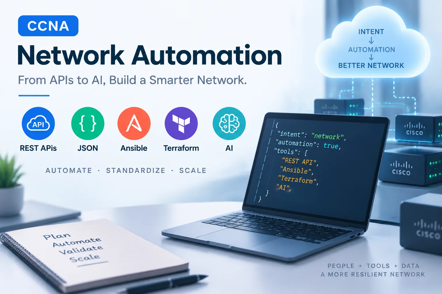 Network Automation, REST APIs, JSON, Ansible, Terraform, and AI